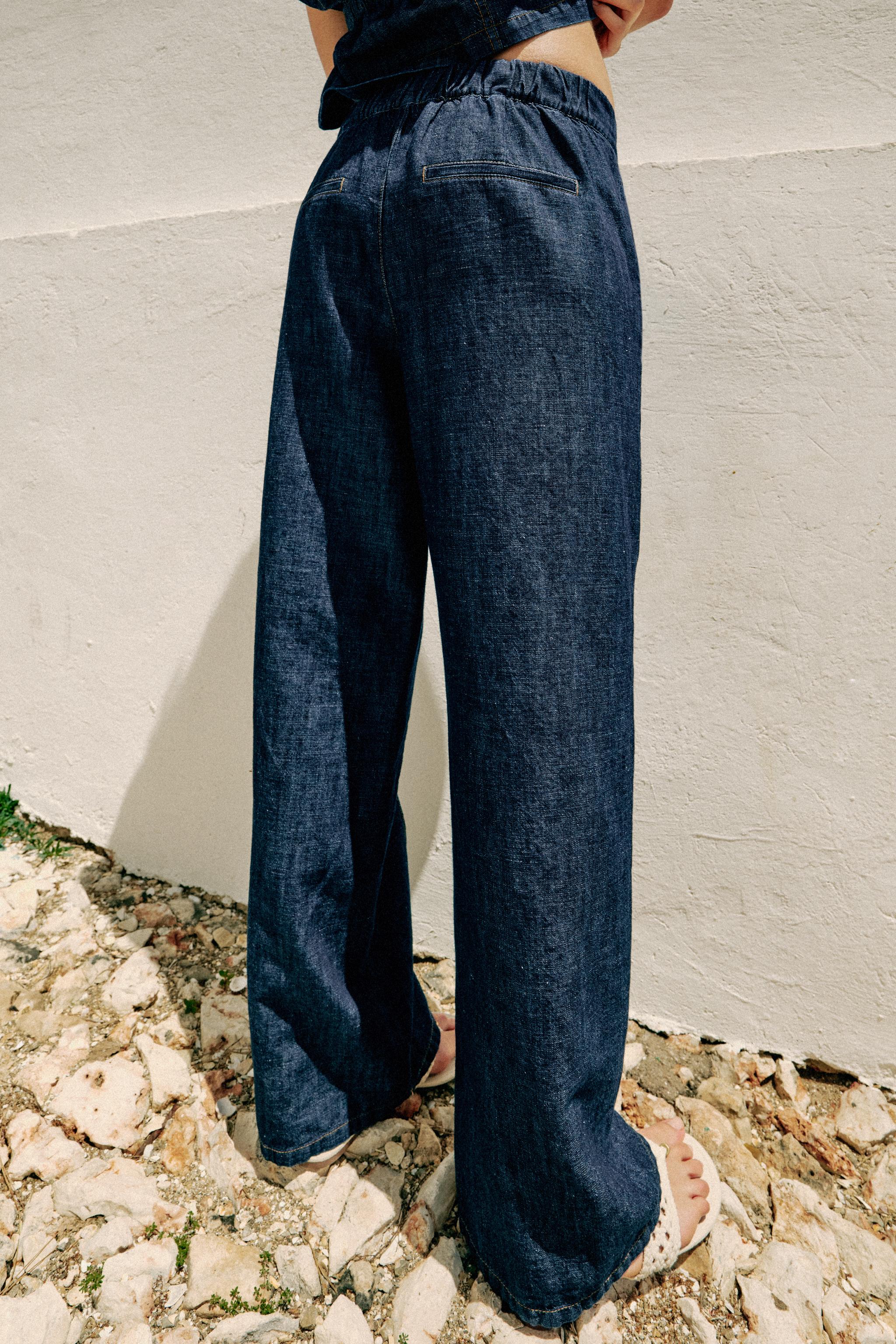 LINEN BLEND STRAIGHT LEG PANTS